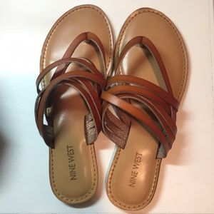 Nine West Tan Leather Strap Sandals
